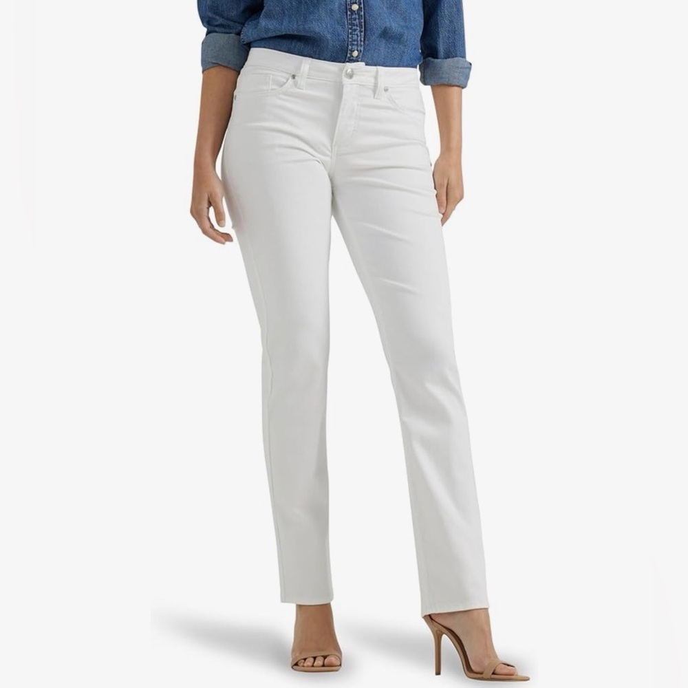Lee Women's Legendary Mid Rise Straight Leg Jean Pants Denim White Size 18